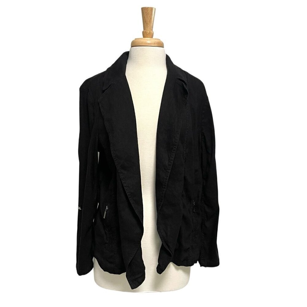 Chico's Linen Blend Open Front Draped Lightweight Jacket Classic Black size 16